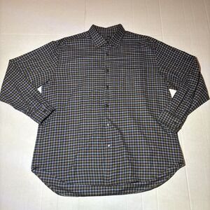 Orvis Button Down Shirt XL Plaid Luxury Flannel Blue Long Sleeve Orange